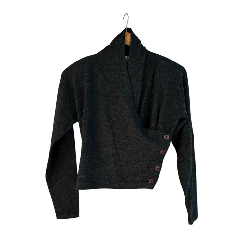 Brett Harrison Chic Gray Buttoned Women's Turtleneck Sweater